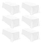 6Pack White Polyester Tablecloths for 8ft Rectangle Tables, 90 x 156 Inch Polyester Table Cover Wrinkle Resistant Washable Table Cloth for Wedding Reception Banquet Party