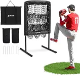 Yes4All 9 Hole Pitching Net, Pre-Installed Pitching Target & U Frame Foam-Padded, 4-Height Adjustable Pitching Net with Strike Zone Upgraded Bungee Cord, 2 Sandbags & 4 Ground Stakes Included