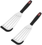 GEEKHOM Fish Spatula Turner 2 Pack, Stainless Steel Spatulas with Silicone Handle Non Scratch Flexible Metal Spatula for Nonstick Pans Cooking, Pancake, Egg, Fish, Meat, Grilling, Frying, Flipping