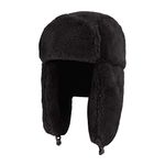 Adults Winter Cozy Plush Ushanka Russian Hat Windproof Full Hood Earflap Hat Warm Cold Proof Ski Hunting Cycling Trapper Hats, Black, One Size