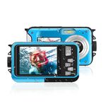 Underwater Camera, 2.7K 48MP Waterproof Camera 2.7in+1.8 in Dual Screen LCD Display Selfie Digital Camera 10ft Underwater Camera for Snorkeling (Blue)