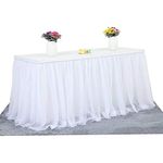 Suppromo 4.5 Yards High-end Gold Brim 3 Layer Mesh Fluffy Tutu Table Skirt Tulle Tableware Table Cloth For Party,Wedding,Birthday Party&Home Decoration,Table Skirting (L14(ft) H 30in, White)