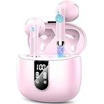 Wireless Earbuds, Bluetooth 5.3 Headphones in-Ear with Hi-Fi Stereo, 40H Bluetooth Ear buds with 4 ENC Noise Cancelling Mics, IP7 Waterproof Wireless Earphones LED Display USB-C for Android/iOS, Pink