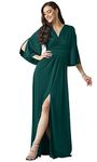 koh koh Plus Size Womens Long Bridesmaid Bridal Wedding Party Guest Cocktail Elegant Evening Short Flutter Sleeve Slit Tall V-Neck Dressy Maxi Dress Dresses Gown Gowns, Emerald Green 2XL 18-20