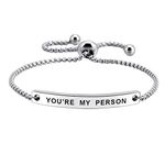 SOUSYOKYOSAM You're My Person Hand Stamped Cuff Bangle Best Friend Positive Bracelet Gift for Family Lover