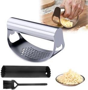Stainless Steel Garlic Press, 2025 Upgraded Garlic Press Rocker Chopper, Garlic Crusher Mincer Tool with Peeler and Cleaning Brush, Easy to Clean Kitchen Gadgets (1)