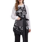 Surblue Adjustable Women Hem Apron with 2 Pocket, Extra-Long Tie,100% Organic Cotton Printing，Black,1PC