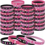 Wehhbtye 60 Pcs Breast Cancer Awareness Silicone Wristbands - Unisex Ribbon Breast Cancer Awareness Bracelets in 4 Designs - Hope Faith Strength Courage Inspiring Wristbands for Party Supplies