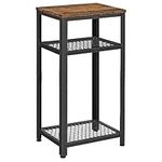 VASAGLE Tall Side Table, Telephone Table, End Table with 2 Mesh Shelves，Rustic Brown and Black ULET75BXV1