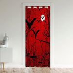 Happy Halloween Closet Door Cover Curtain Woodland Flying Bats Darkening Blackout Curtain Teen Spooky Night Jungle Door Curtain Doorway Privacy Novelty Red Black Decor Room 34x80 Inch 1 Panel