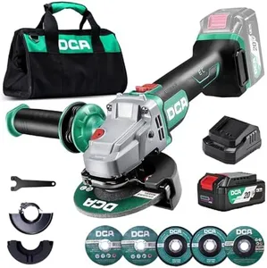 DCA Brushless Angle Grinder 20V 4-1/2 inch, Cordless 4.0Ah Battery & 2A Fast Charger, 8500RPM, Power Angle Grinder with Cutting & Grinding Wheels, Flap Discs for Wood Metal & Rust Removal