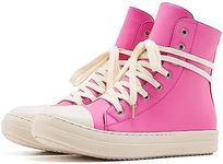 AmoreParis High Top Sneakers for Women Platform Canvas Trainers Lace Up Comfort Walking Shoes, Fuchsia, 8.5