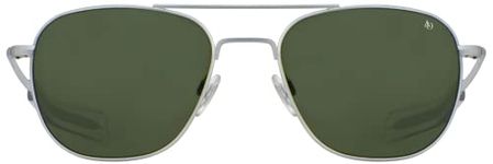 American Optical Original Pilot Sunglasses - Nylon Lenses - Bayonet Temple (Matte Silver/Green, 57)