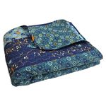 Lush Decor Royal Empire Reversible Cotton Throw Blanket, 50" W x 60" L, Peacock - Colorful Boho Patterns - Blue Throw - Fall Quilted Throw - Bohemian Striped Cotton Blanket for Bed, Couch, Or Chair