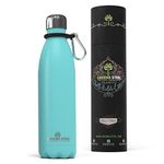 Greens Steel Stainless Steel Water Bottle - 750ml, Aqua Blue | Double Wall Vacuum Insulated Flask | Carier Holder & Gift Box Included | Reusable, Leak Proof Sports Bottle for Adults & Kids