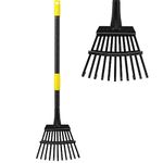 Garden Leaf Rake for Lawns Heavy Duty, Adjustable Shrub Iron Thatch Rake Long Handle 30-72", 11 Tines 9" Wide Adult Kids Yard Small Metal Rake for Leaves Gardening Camping Debris Flower Beds