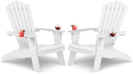 Cecarol Oversized Adirondack Chair Set of 2, Outdoor Fire Pit Chair with Cup Holder, Adirondack Patio Chair Weather Resistant for Outside, Porch, Lawn, Garden- AC01, White(Wood Grain)