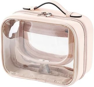 Veki Transparent Makeup bag Double Travel Cosmetic bags Case Waterproof Toiletries Bag Large Capacity Open Storage bag Organizer for Women and Girls, Pink, Small, Simple