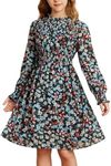 GRACE KARIN Girls' Floral Long Sleeve Dresses Kid Mock Neck High Waist Casual Formal Elegant Fall Dress(Black Flower,8-10 Years)