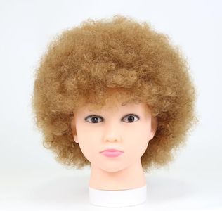MKJVEN Small 70's Afro Wigs for Kids Adjustable Blonde Afro Kinky Wig With Bang 115gram Synthetic Disco Wigs For Daily Cosplay Party (Small,28#)