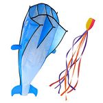 3D Kite Large Blue Dolphin Breeze Beach Kites Snow Kite with Huge Frameless Soft Parafoil Giant,Gift for Kids,Family