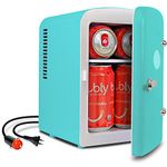 Koolatron retro Mini Portable Fridge, 4L Compact Refrigerator for Skincare, Beauty Serum, Face Mask, Personal Cooler, Includes 12V and AC Cords, Desktop Accessory for Home Office Dorm Travel, Aqua