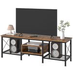 VECELO Industrial TV Stand for 75 Inch Television Cabinet 3-Tier Console with Open Storage Shelves, Entertainment Center Metal Frame for Living Room, Bedroom, 70 Inch, Brown
