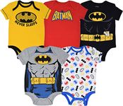 DC Comics Batman Baby Boys 5 Pack Bodysuits Red, Black, Multi, Yellow, Grey (0-3 Months)