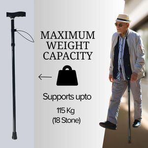Life Healthcare Folding Walking Stick – Adjustable Lightweight Aluminium Cane, Non-Slip Tip, Ergonomic Handle, Travel-Friendly, Black