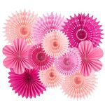 EASY JOY 11PCS Hot Pink Party Decorations Hanging Paper Fans Paper Flowers Decorations Paper Floral Backdrop Decoration for Wedding Festival Carnival Mexican Birthday Party Decorations