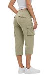 Rdruko Womens Cargo Shorts,Capri Cargo Pants for Women,Ladies Cropped Ttrousers,Linen Cotton Shorts for Casual Work Walking Hiking Grey Khaki M