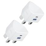 USB C Plug 20W, 2 Pack Apple iPhone Fast Charger Plug UK for iPhone 15/15 Pro/15 Pro Max/15 Plus/14/13/12/11/iPad, Type C and USB Plug Fast Charging Adapter USBC Wall Socket Dual Port