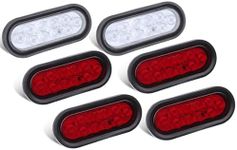 VINAUO 4 Red + 2 White 6" Oval LED Trailer Tail Light Kit, Grommets & 3-pin Water Tight Plugs Included, Stop Brake Turn Reverse Back Up Trailer Lights IP67 Waterproof for Trailer RV Truck Jeep