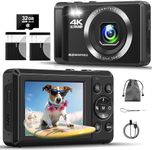 Digital Camera - 4K 44MP UHD Digital Cameras for Photography - Autofocus Point and Shoot Vlogging Camera with 16X Zoom, 32GB SD Card, 2 Batteries - Compact Small Camera for Kids Teens Boys Girls