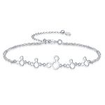 Dainty 925 Sterling Silver Ankle Bracelet Cute Mickey Anklet Tassel Foot Chain Layered Adjustable Chain Beach Barefoot Foot Jewelry for Women & Girls Gifts (Anklets)