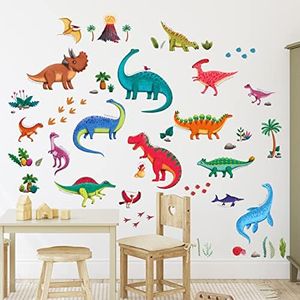 DECOWALL DSL-2115 Colourful Dinosaurs Kids Wall Stickers Decals Peel and Stick Removable for Nursery Bedroom Living Room Art murals Decorations