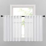 NICETOWN White Kitchen Curtains 36 inch Length for Small Windows, Rustic Semi Sheer Decorative Basement Window Treatments with Rod Pocket & Back Tab for Cafe, 1 Pair, 52 inch Wide