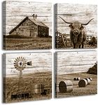 DJSYLIFE Western Decor Farmhouse Wall Decor Highland Cow Wall Art Rustic Painting Poster for Men's Bedroom Office Canvas Printed Poster Home Decoration Artwork 12" Wx12 Hx4