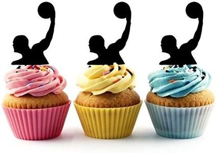 Water Polo Silhouette Acrylic Cupcake Toppers 12 pcs