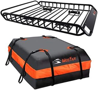 MeeFar Roof Rack Carrier Basket Universal Rooftop 51" X 36" X 5" + Waterproof Bag 15 Cubic Feet (44" 34" 17"), and Cargo Net with Attachment Hooks, Ratchet Straps