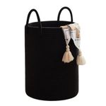 GRATIFY Laundry Basket Woven Hamper, 15 D x 17 H inches Tall Cotton Rope Laundry Basket, Large Clothes Hamper for Bedroom, Baby Nursery Kids Laundry Basket Organizer Black