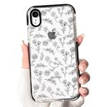 NITITOP Compatible for iPhone XR Case Cute Flower Floral Clear for Women Girl Ultra Slim Crystal Shockproof Soft TPU Anti-Yellow Protective Phone Cover - Clear Black