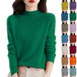 SDERG Cashmere Jumpers Ladies Clearance Solid Color Plus Size Women's Jumpers Long Sleeve Womens Jumpers Size 14 Women's Semi Turtleneck Sweater Soft Lightweight Winter Jumpers for Women UK Green