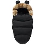 YOURCARE Footmuff Stroller Universal Baby Stroller Bunting Bags,Winter Thicken Warm Pram Footmuffs,Weatherproof Baby Sleeping Bag for Strollers,Pushchairs,Prams,Car Seat,0-2 Years (Black),NEW-3