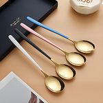 Dhruv Mart Spoons,Stainless Steel Long-Handled Spoon,Gold Small Round Spoon,Household Tableware Set,Dessert Spoon,Suitable For Cafe Restaurant For Soup,Grain,Tea, Set Of 4 (Mix Colour Gold) - 20 Cm