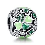 925 Sterling Silver Charm for Pandora Bracelets Four Leaf Clover Lucky OpenWork Bead Charm Women Bracelet Charm, Silver, Cubic Zirconia