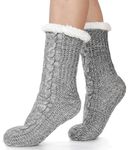 Womens Slipper Fuzzy Socks Grip Non Slip Winter Warm Thermal Thick Fluffy Cozy Plush Fleece Comfy Home Socks Valentines Christmas Gift for Her Stocking Stuffers(Light Grey)