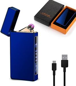 TIKIUKI Electronic Lighter Metal Plasma Lighter Double Arc Outdoor Windproof Lighter with Led Power Display USB Rechargeable Lighter, Suitable as a, Birthday Gift(Blue)