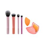 Real Techniques Makeup Brush Set with Travel Sponge Blender for Eyeshadow, Foundation, Blush, and Concealer, Set of 7