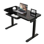 AIMEZO Electric Standing Desk with Drawer Whole-Piece Tempered Glass Electric Standing Desk Height Adjustable Desk with Touchscreen Memory Preset &Wireless Charging (Black)